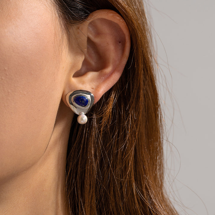Lapis lazuli astronaut earrings silver