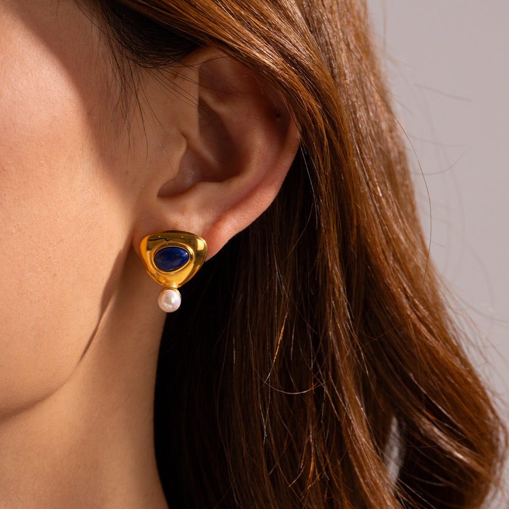 Lapis lazuli astronaut earrings gold
