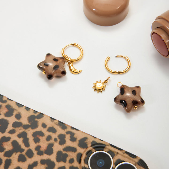 Leopard celestial earrings