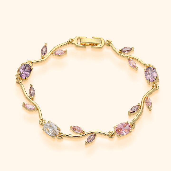 Pink and purple tulip bracelet - gold