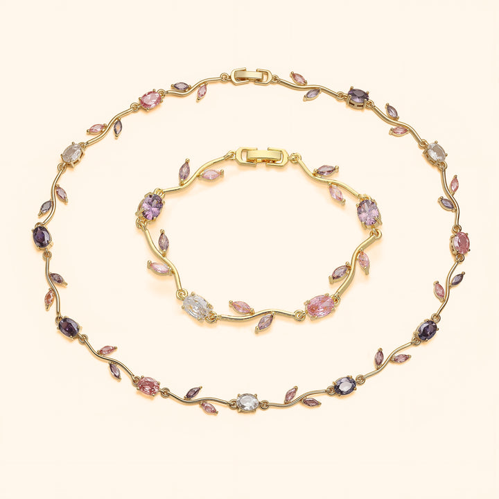 Pink tulip set ( bracelet + necklace ) - gold