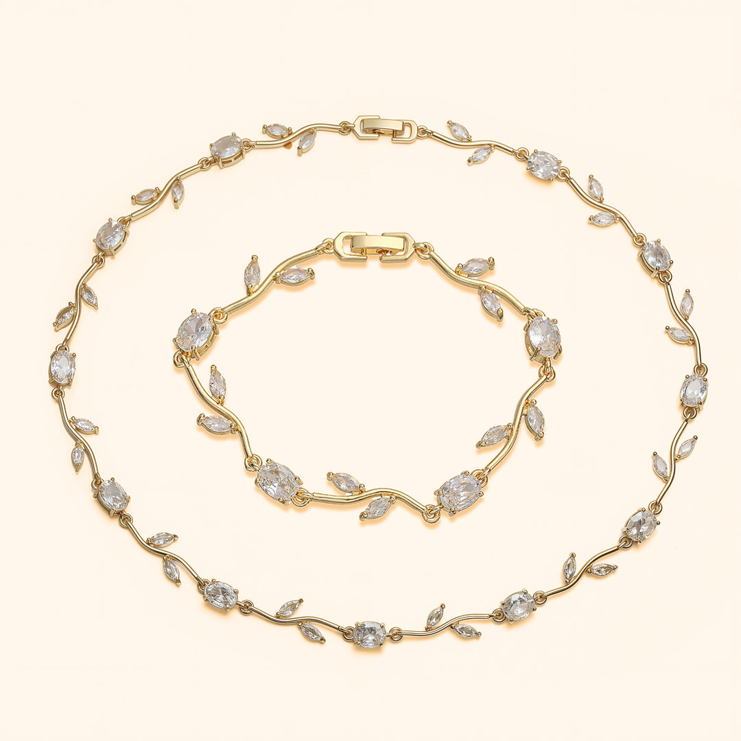 White tulip set ( bracelet + necklace ) - gold