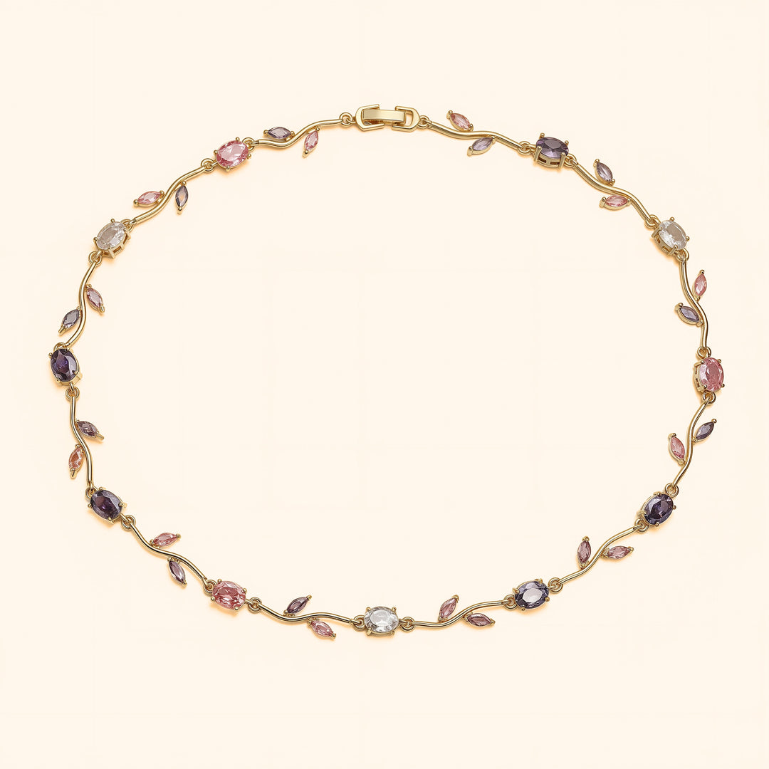 Pink and purple Tulip necklace -gold