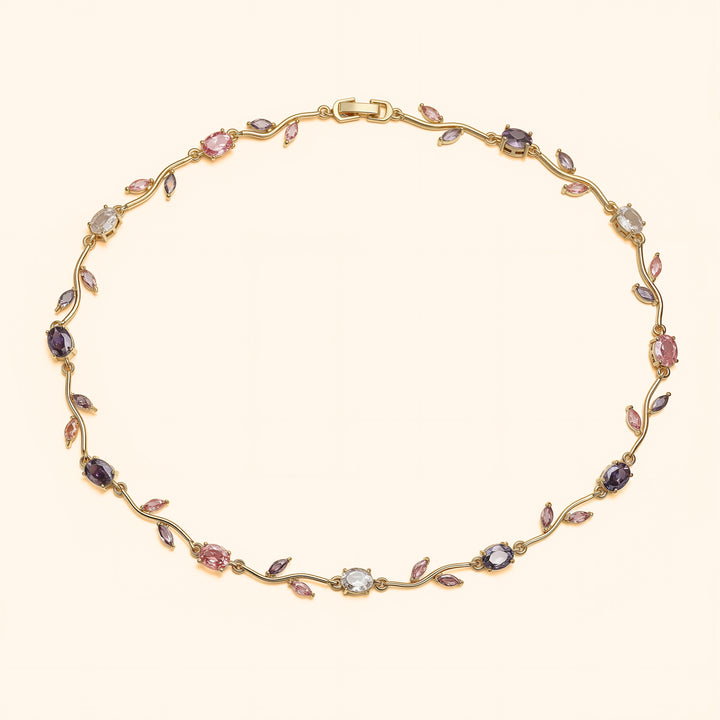 Pink and purple Tulip necklace -gold