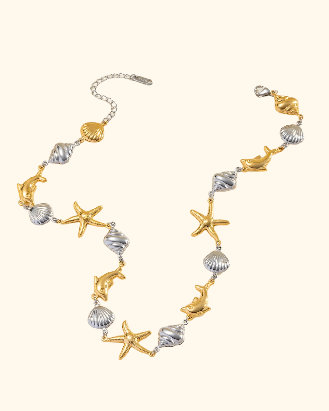 Toned ocean creatures linked necklace