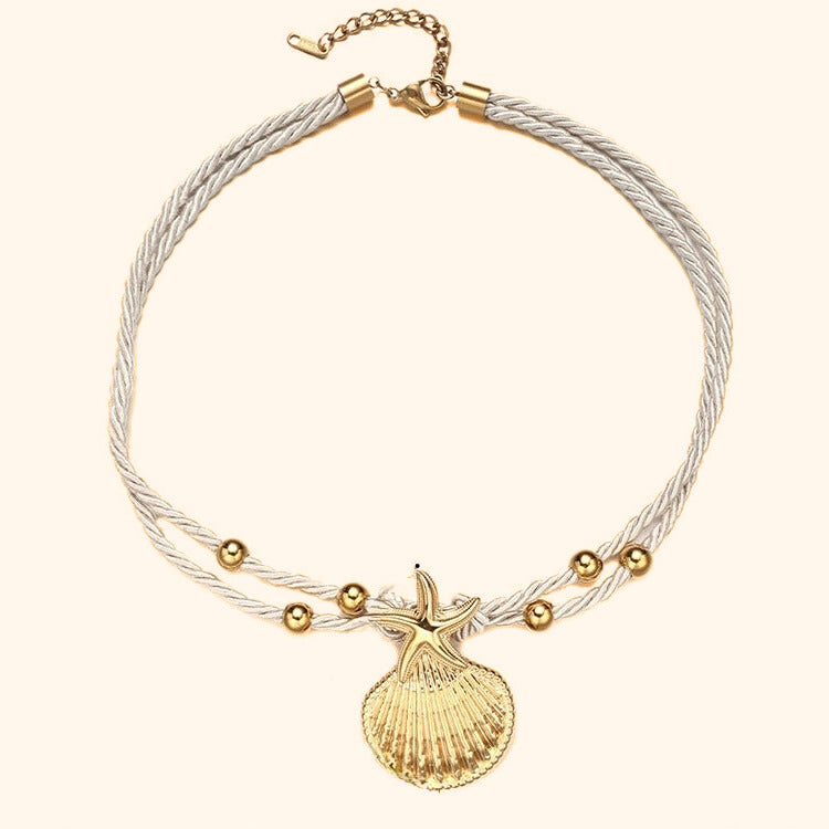 Beige starfish & seashell rope necklace