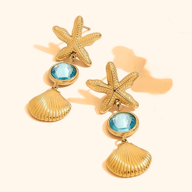 Crystal blue ocean long earrings