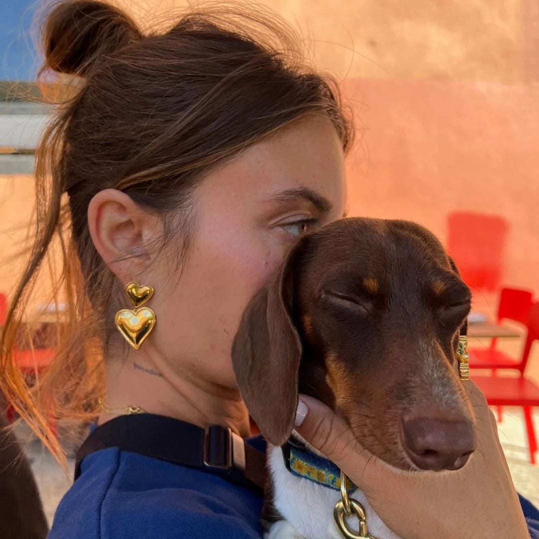 Bold double heart earrings gold