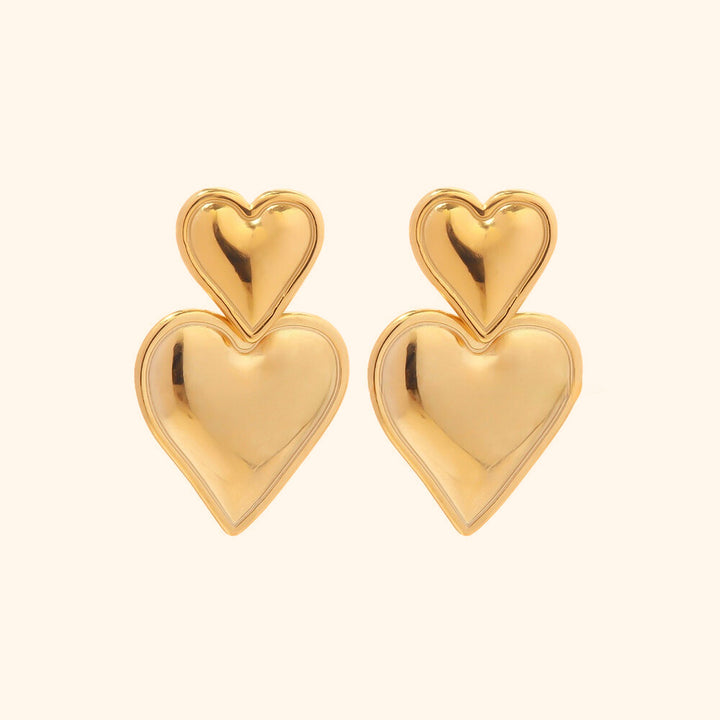 Bold double heart earrings gold
