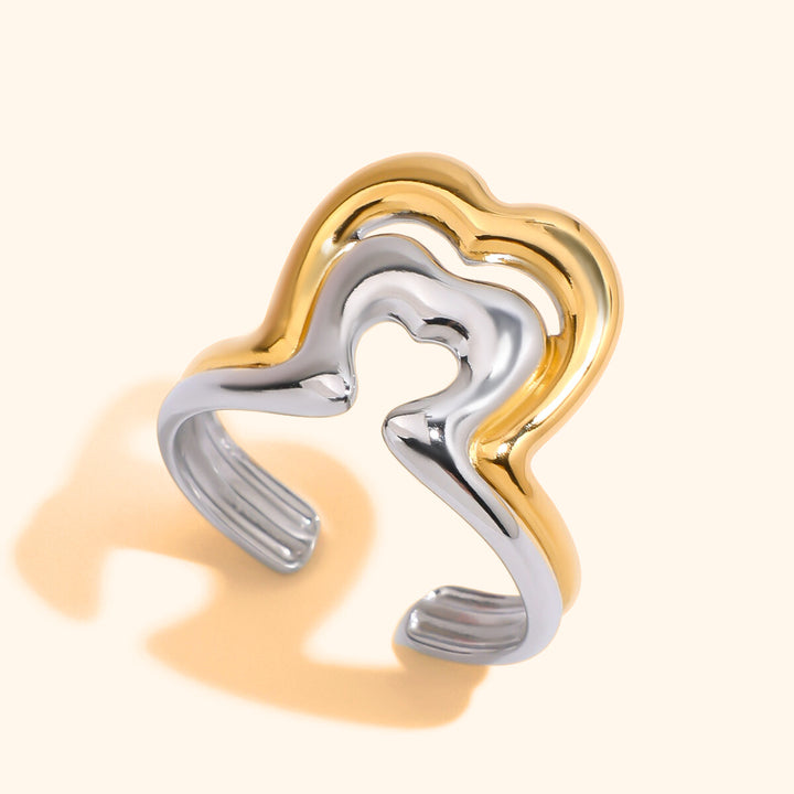 Double heart toned ring
