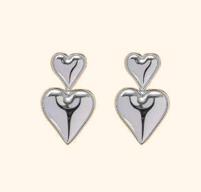 Bold double heart earrings silver