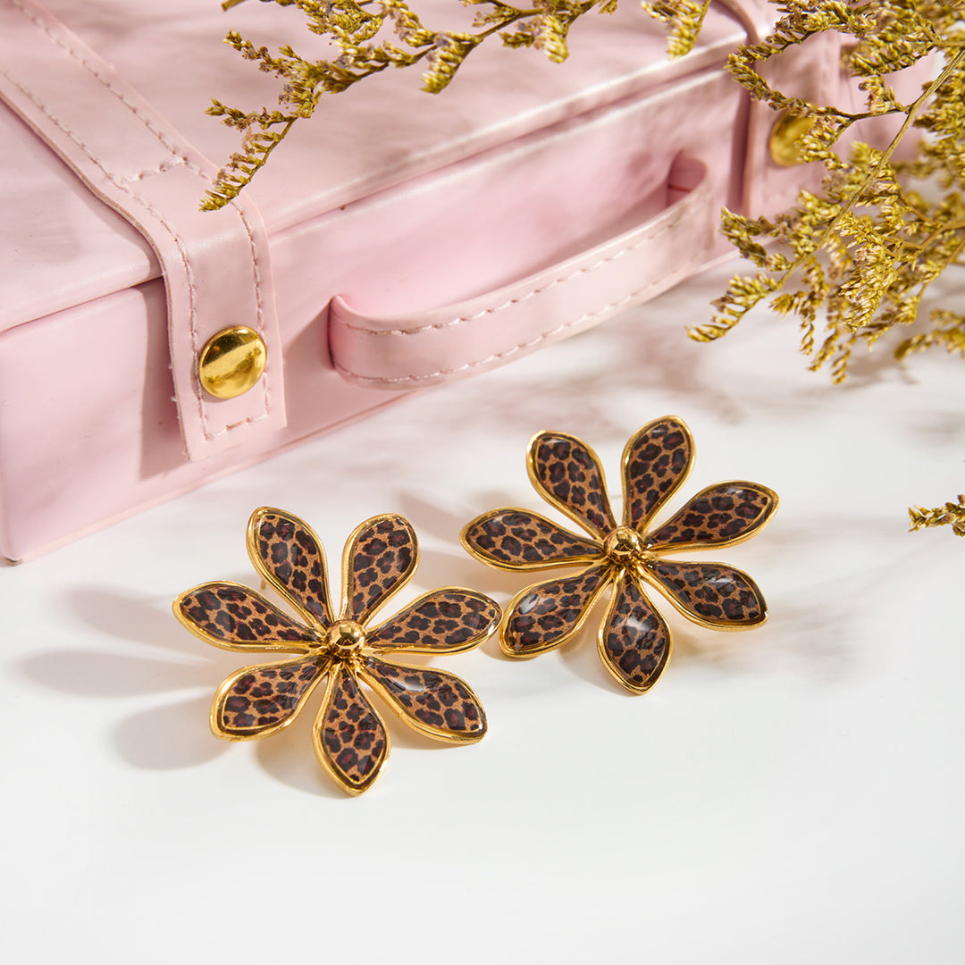 Leopard big flower earrings