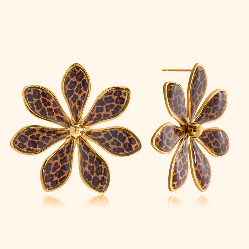 Leopard big flower earrings
