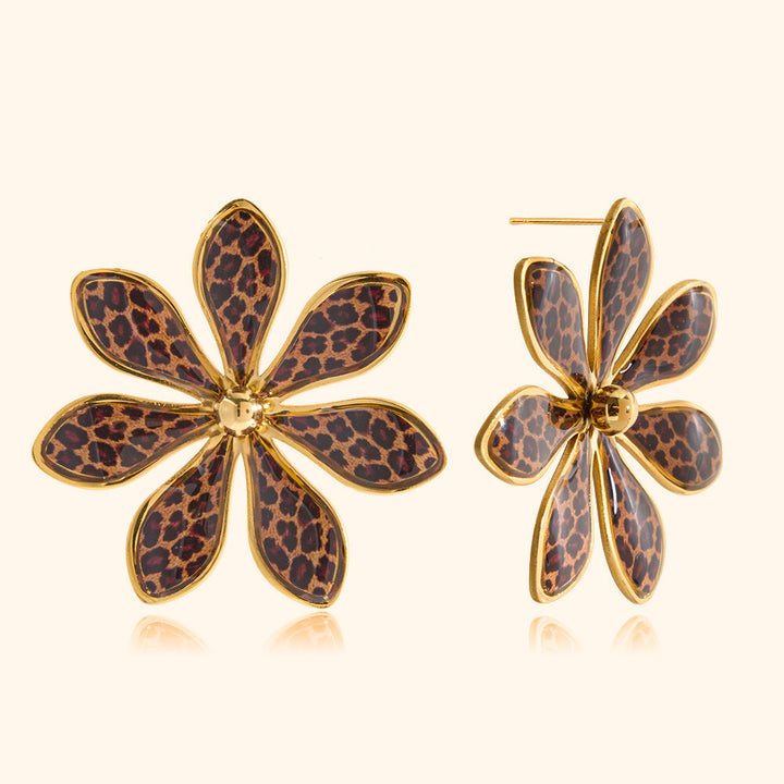 Leopard big flower earrings