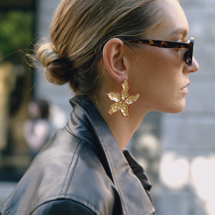 Burgundy big flower earrings