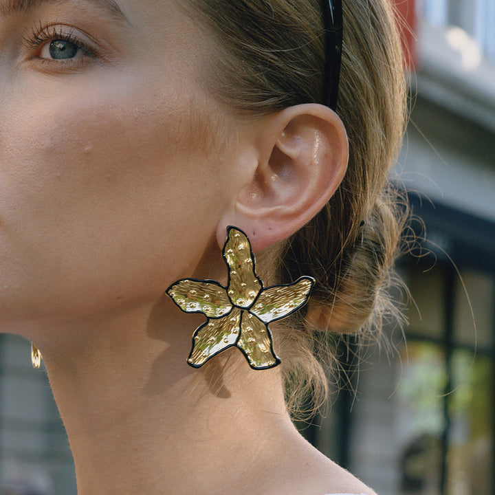 Black big flower earrings