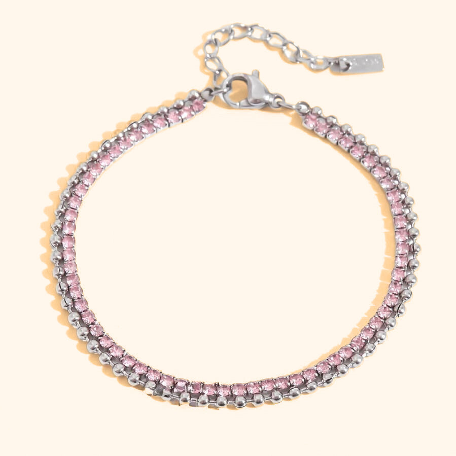 Pink tennis with bullets bracelet in silver