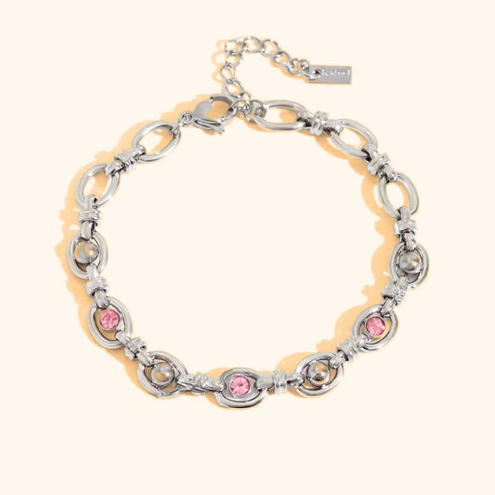 Bullet link pink bracelet in silver