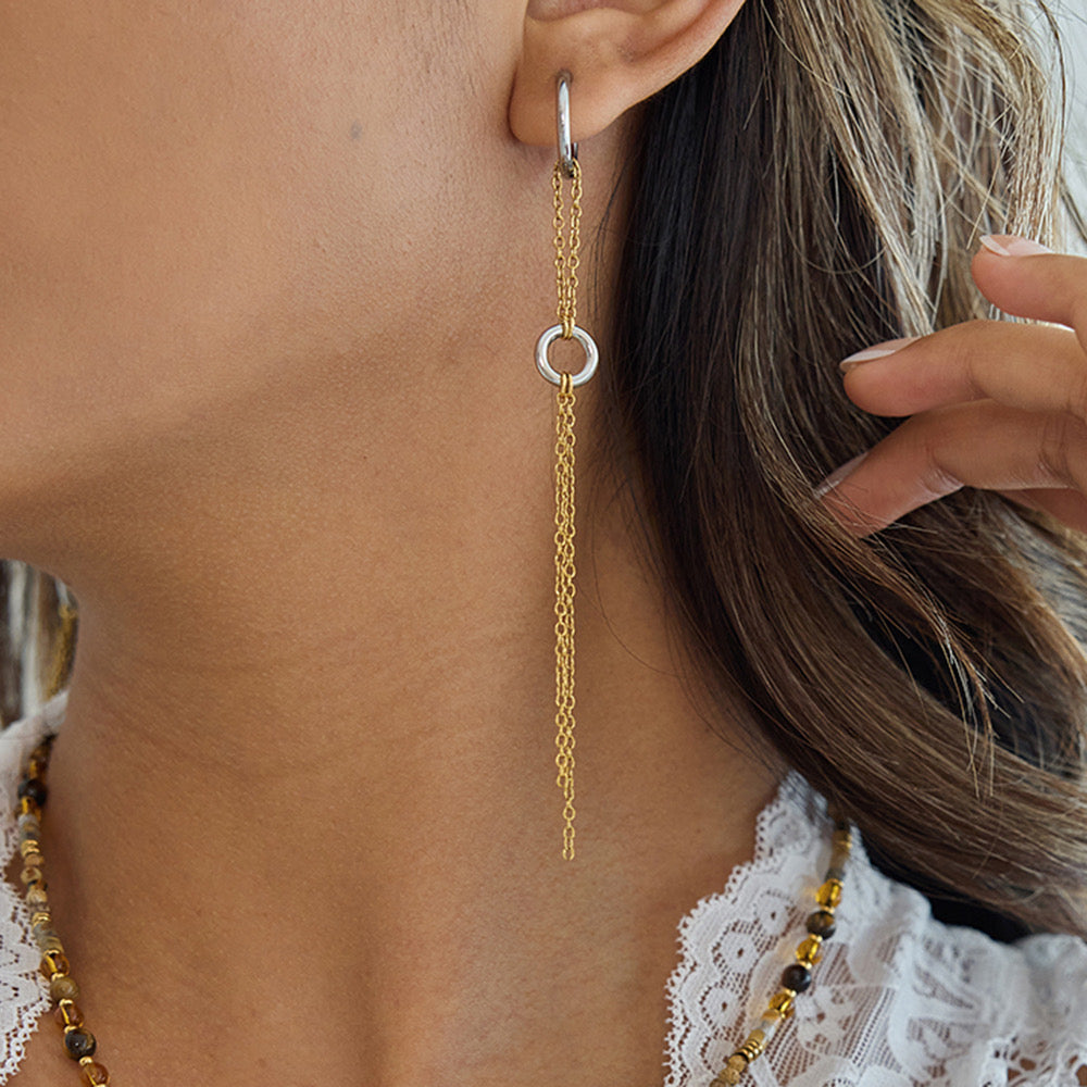 Chain drop hoop earrings