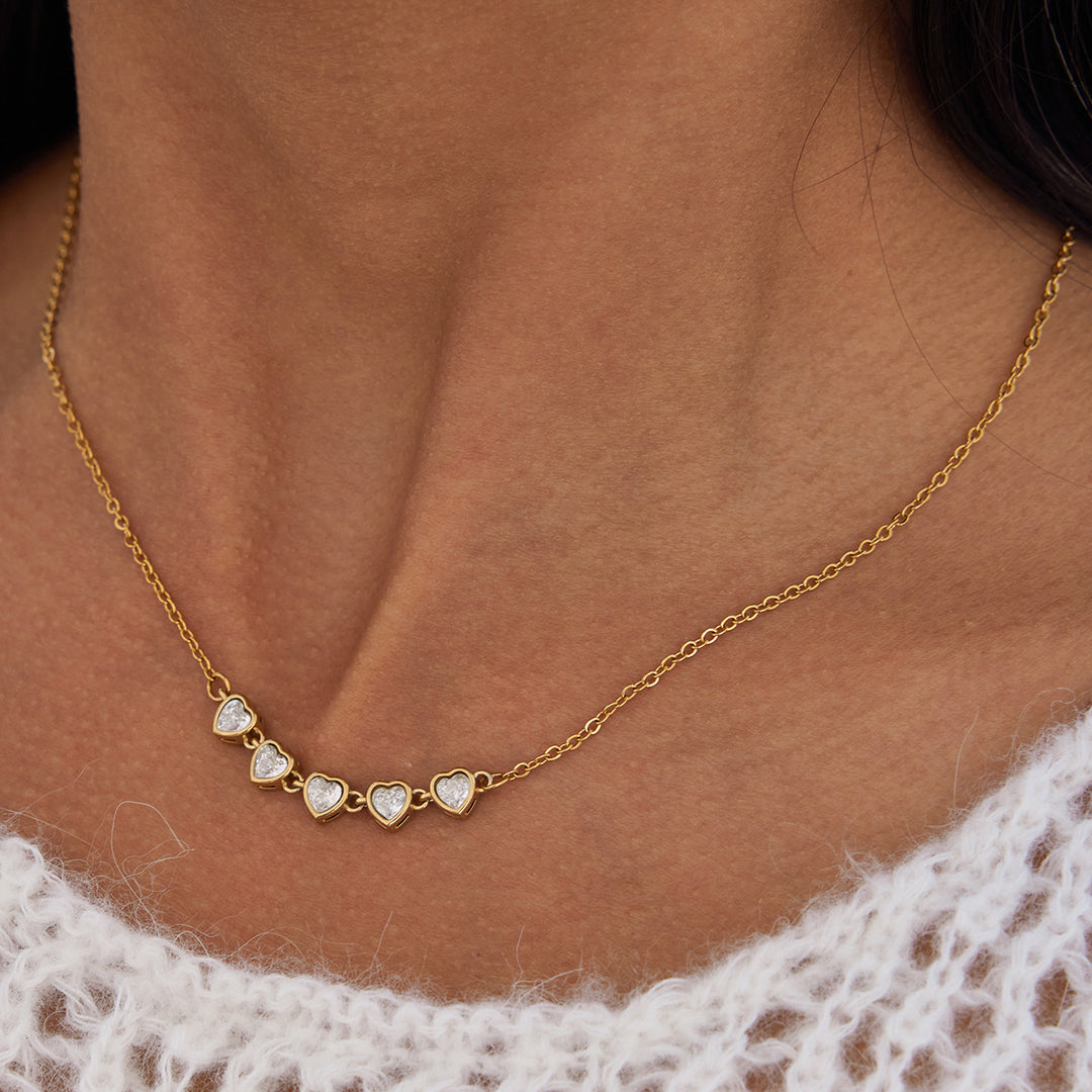 Bubble linked hearts necklace