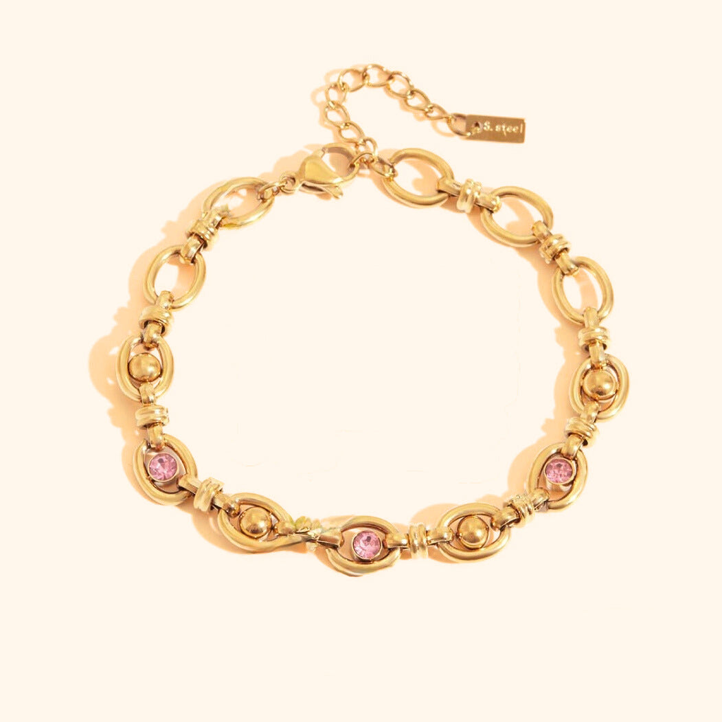 Bullet link pink bracelet in gold