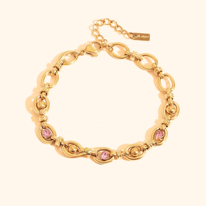 Bullet link pink bracelet in gold
