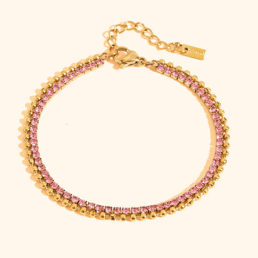Pink tennis with bullets bracelet gold
